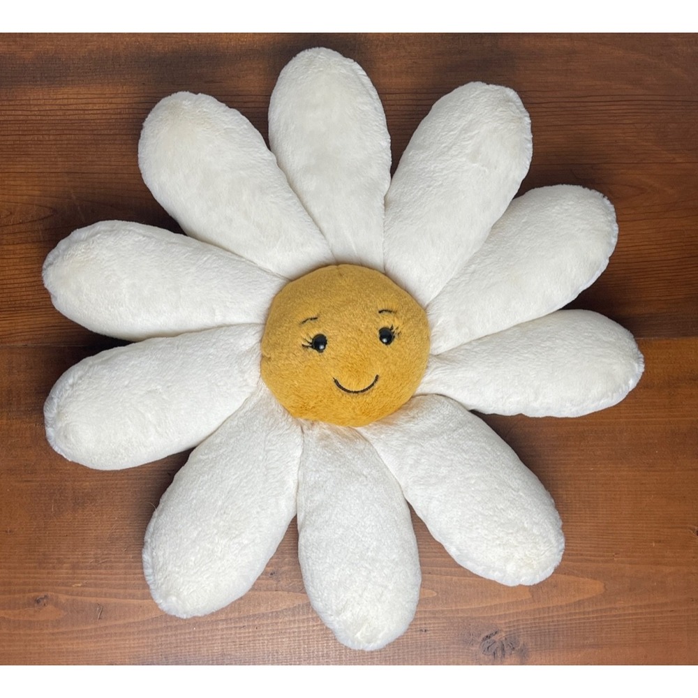 Jellycat Fleury Daisy Plush Pillow white petals yellow smiling Center